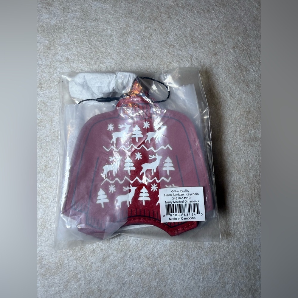 Vera Bradley Hand Sanitizer Holder "Merry Mischief Ornaments" Red Keychain NWT - Picture 2 of 6